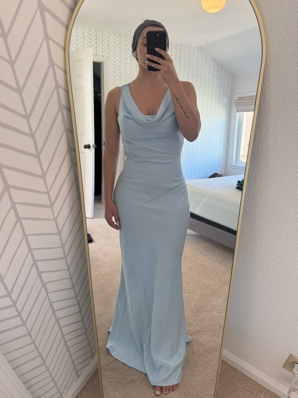 Club L London Light Blue Cowl Neck Gown